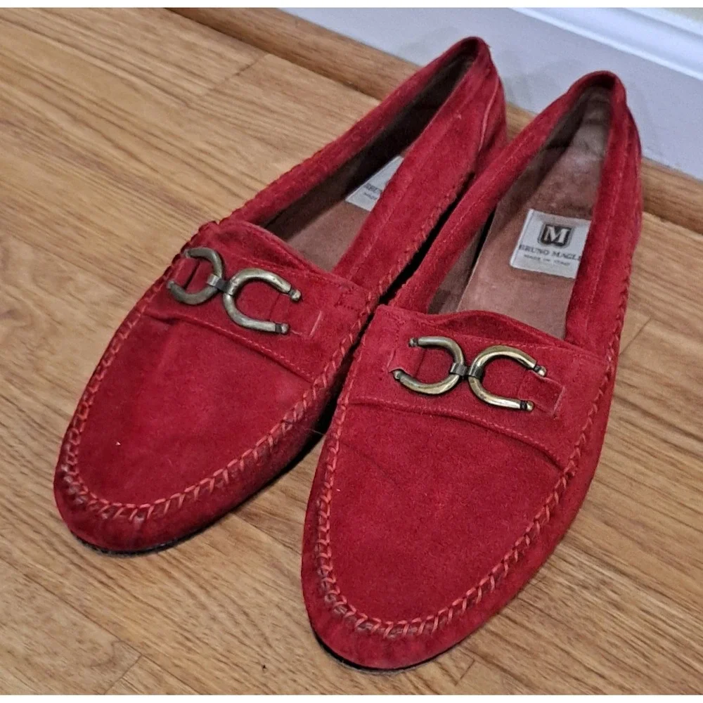 Mens Size 9.5 Red Suede Horsebit Bruno Magli Red Loafers READ